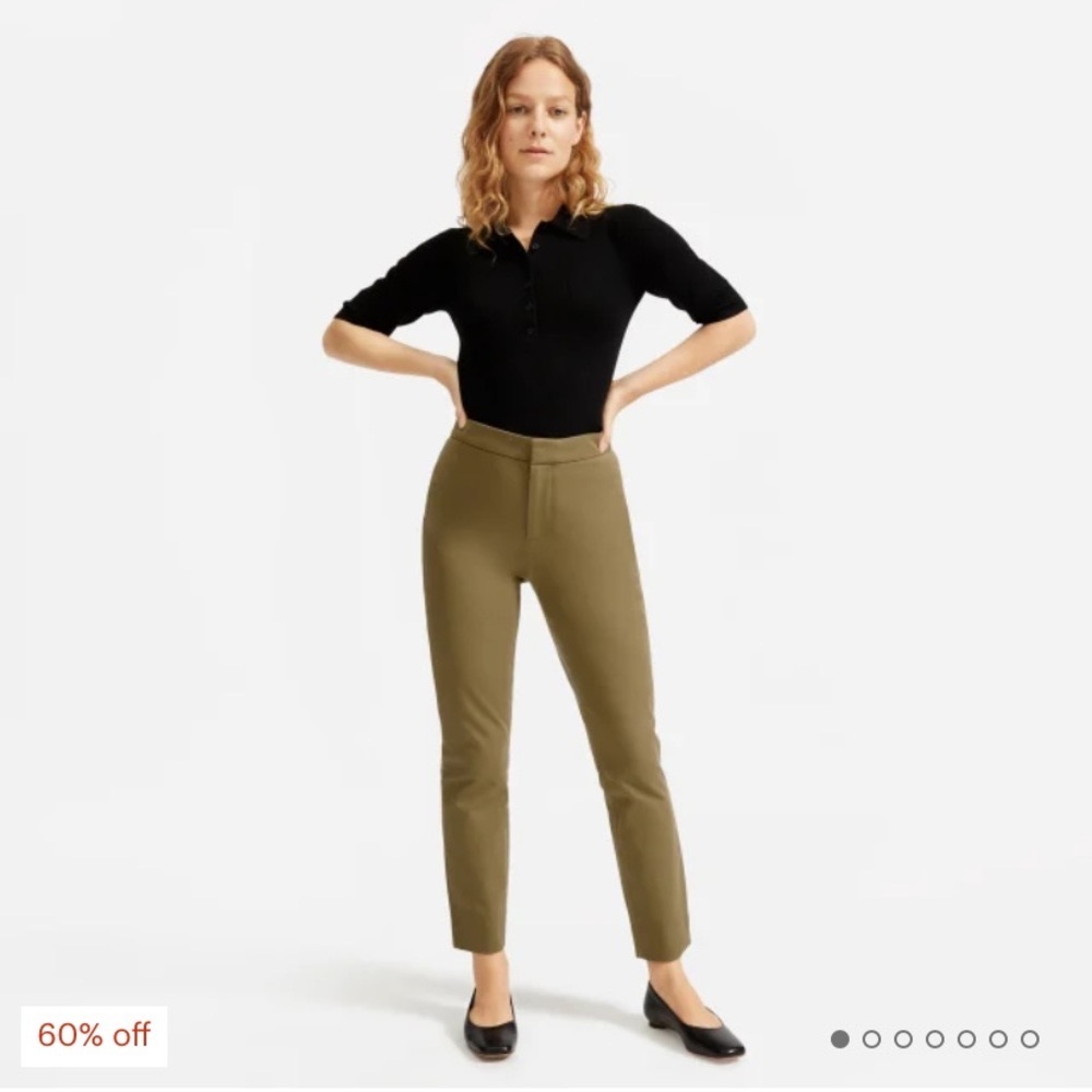 Everlane The Fixed-Waist Stretch Cotton Pant in Military Olive Career Size 4